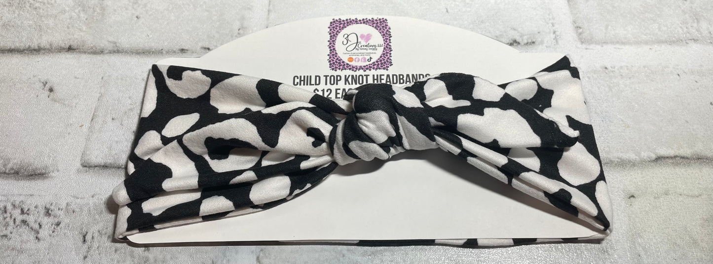 Black cheetah child top knit headbands