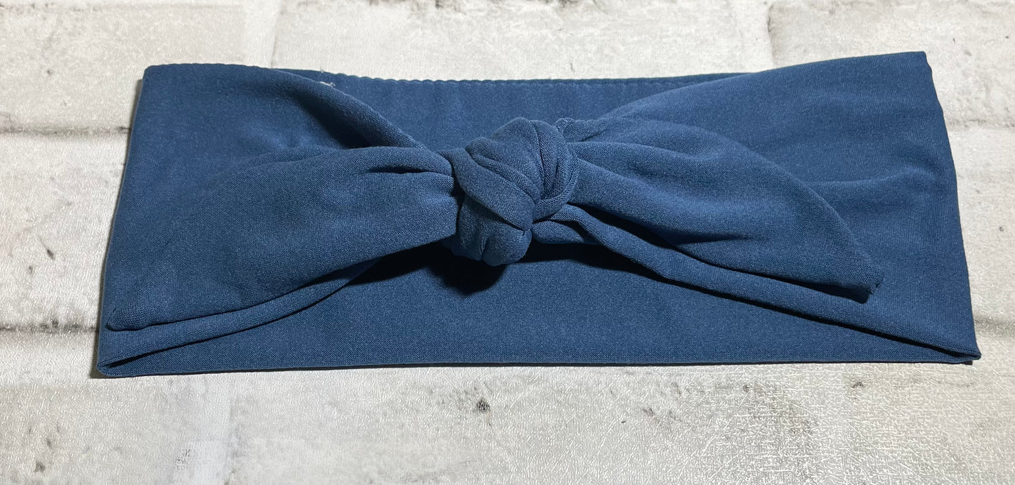 Denim blue child top knot headbands