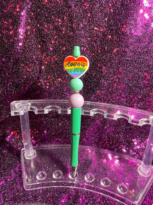 Teal love is love purple bead pen