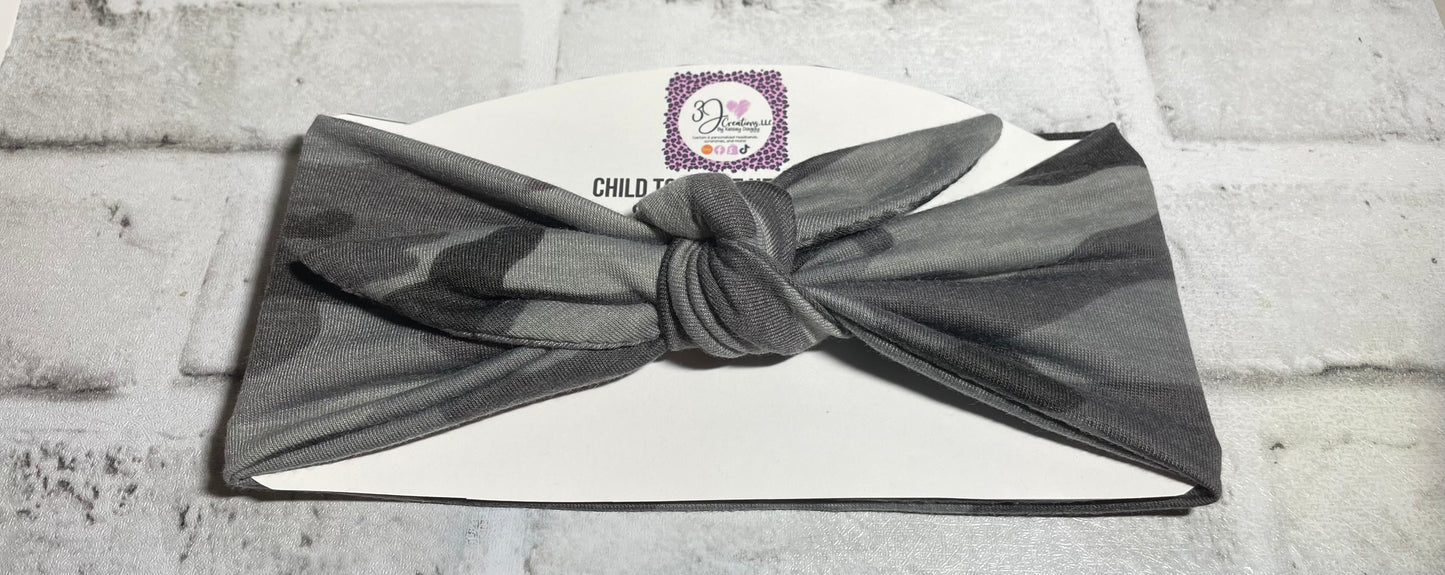 Gray camo child top knot headbands