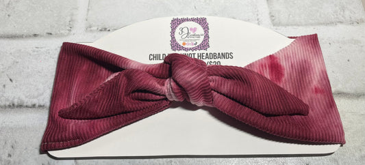 Burgundy tie dye child top knot headbands