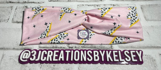 Pink cheetah lightening bolt headbands child