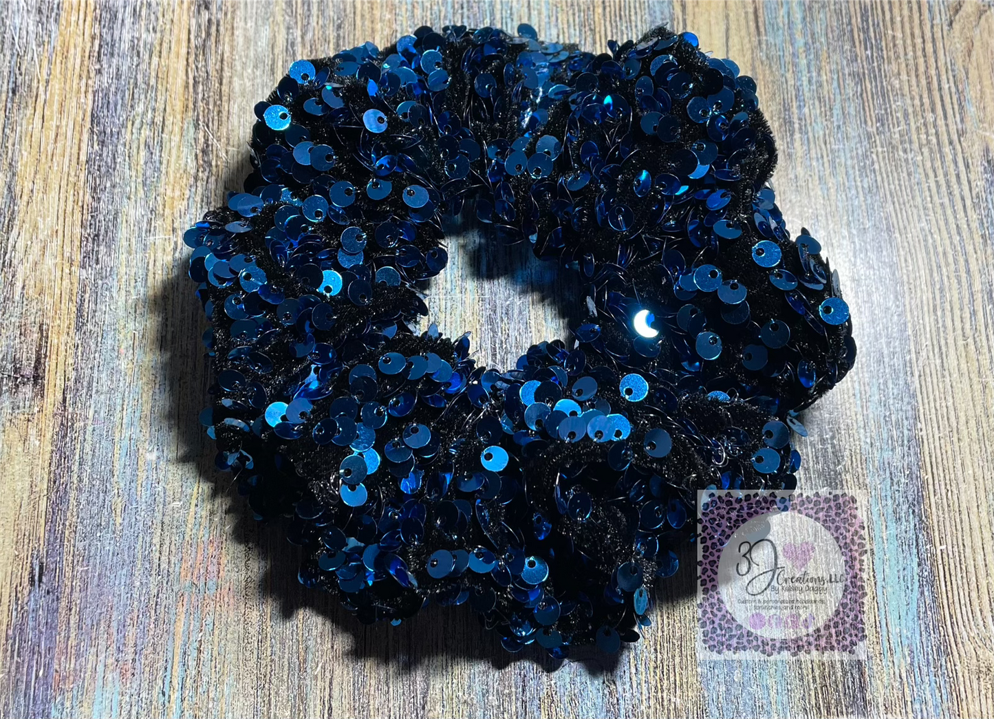 The Priscilla Cobalt velvet sequin scrunchies